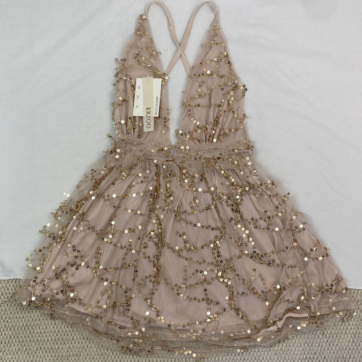 sequined deep V-neck backless short dress