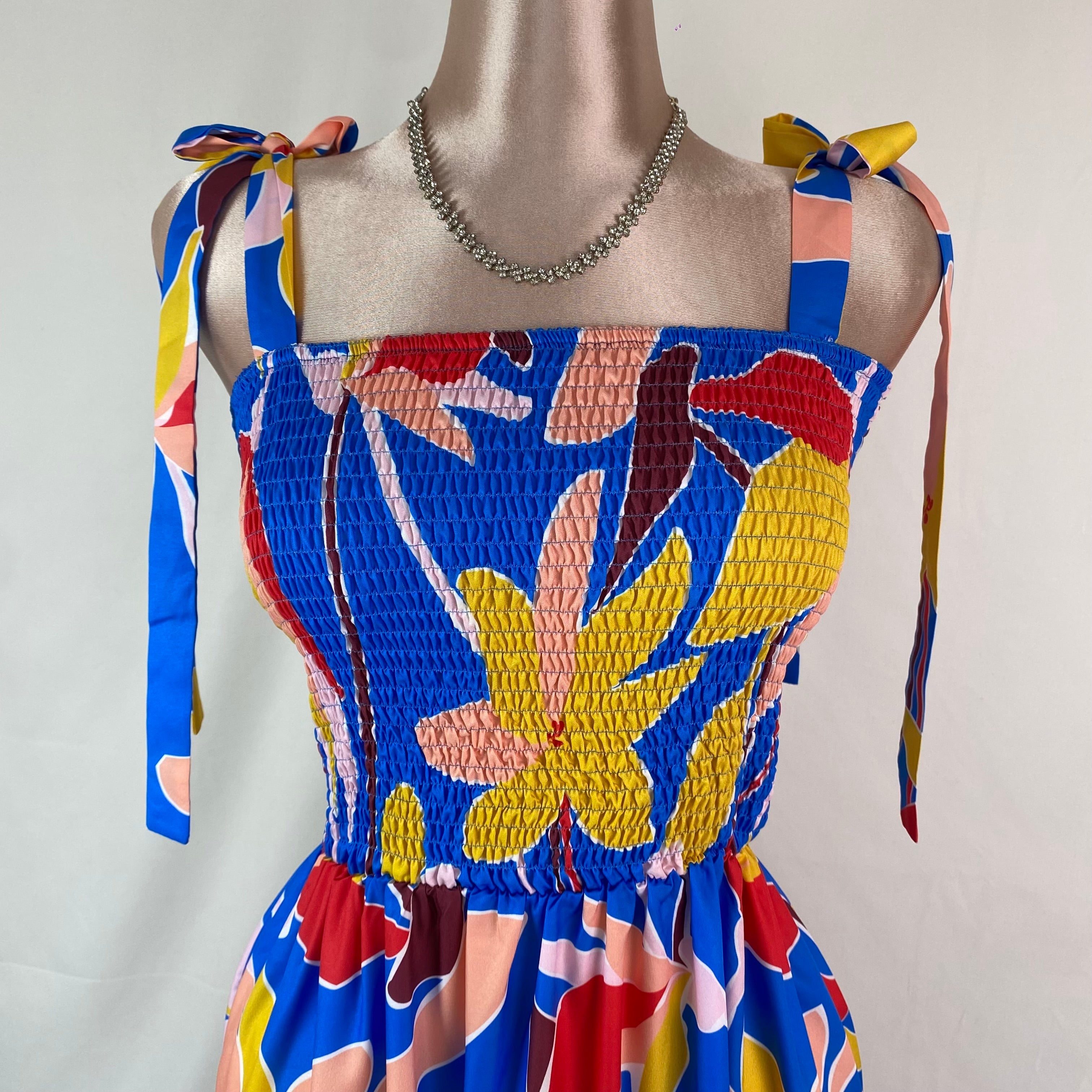 Short-sleeved printed long-sleeved halter dress