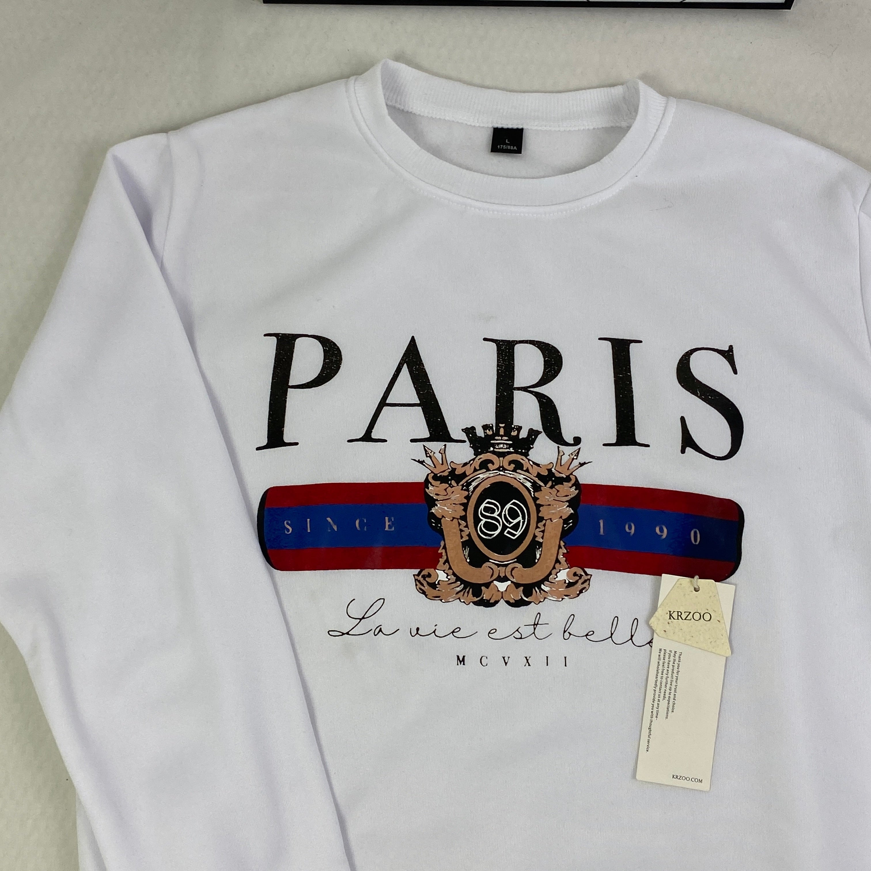 Round-neck long-sleeve printed fleece top