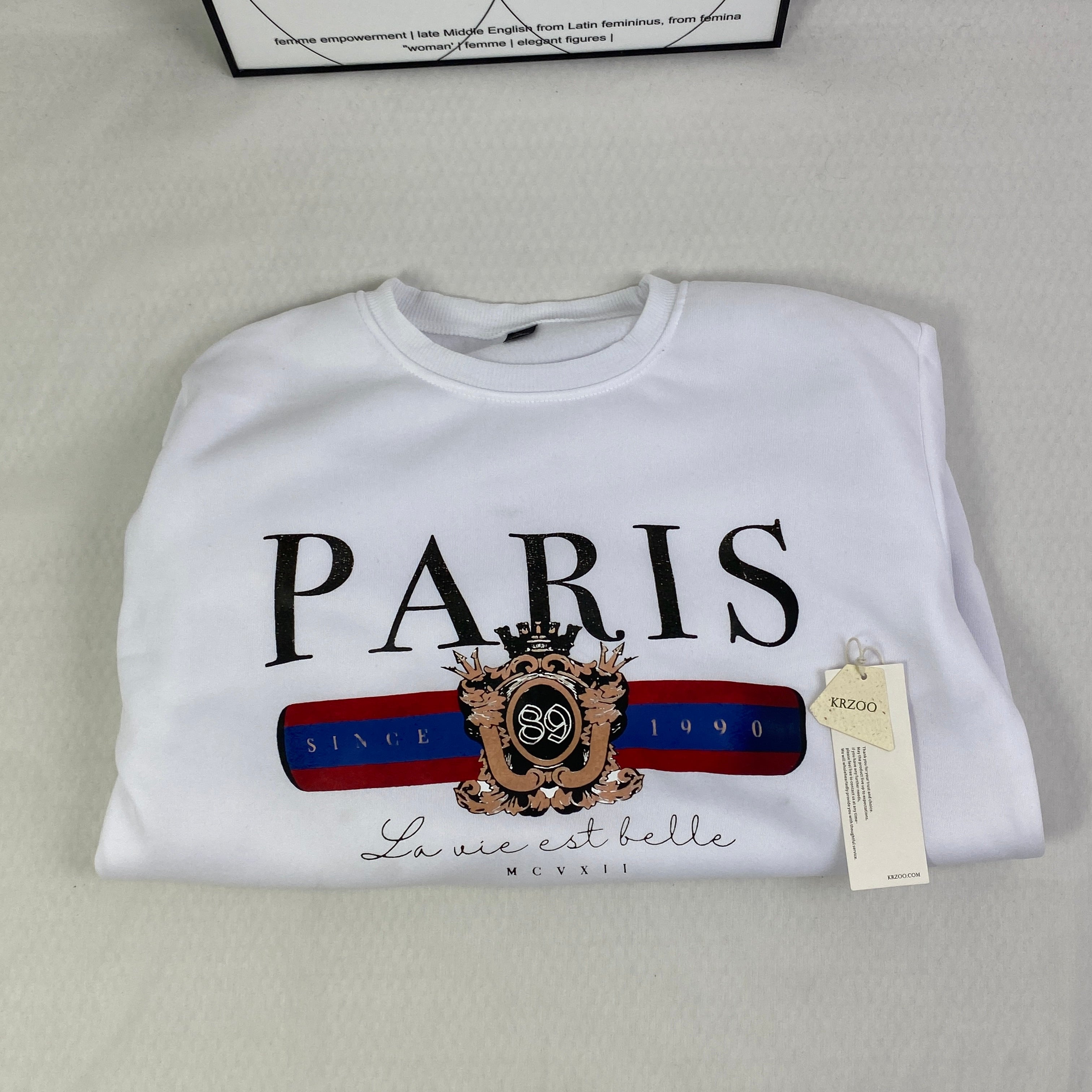 Round-neck long-sleeve printed fleece top