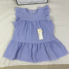 Blue and white thin striped sleeveless shirt