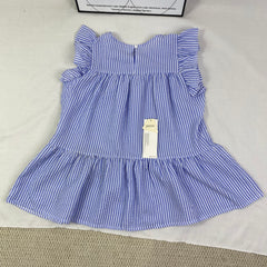 Blue and white thin striped sleeveless shirt