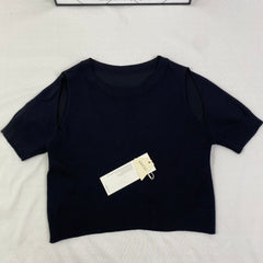 Front shoulder knitted short-sleeved shirt
