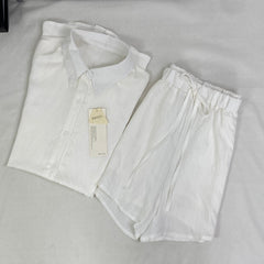 White linen shirt and silk linen shorts set