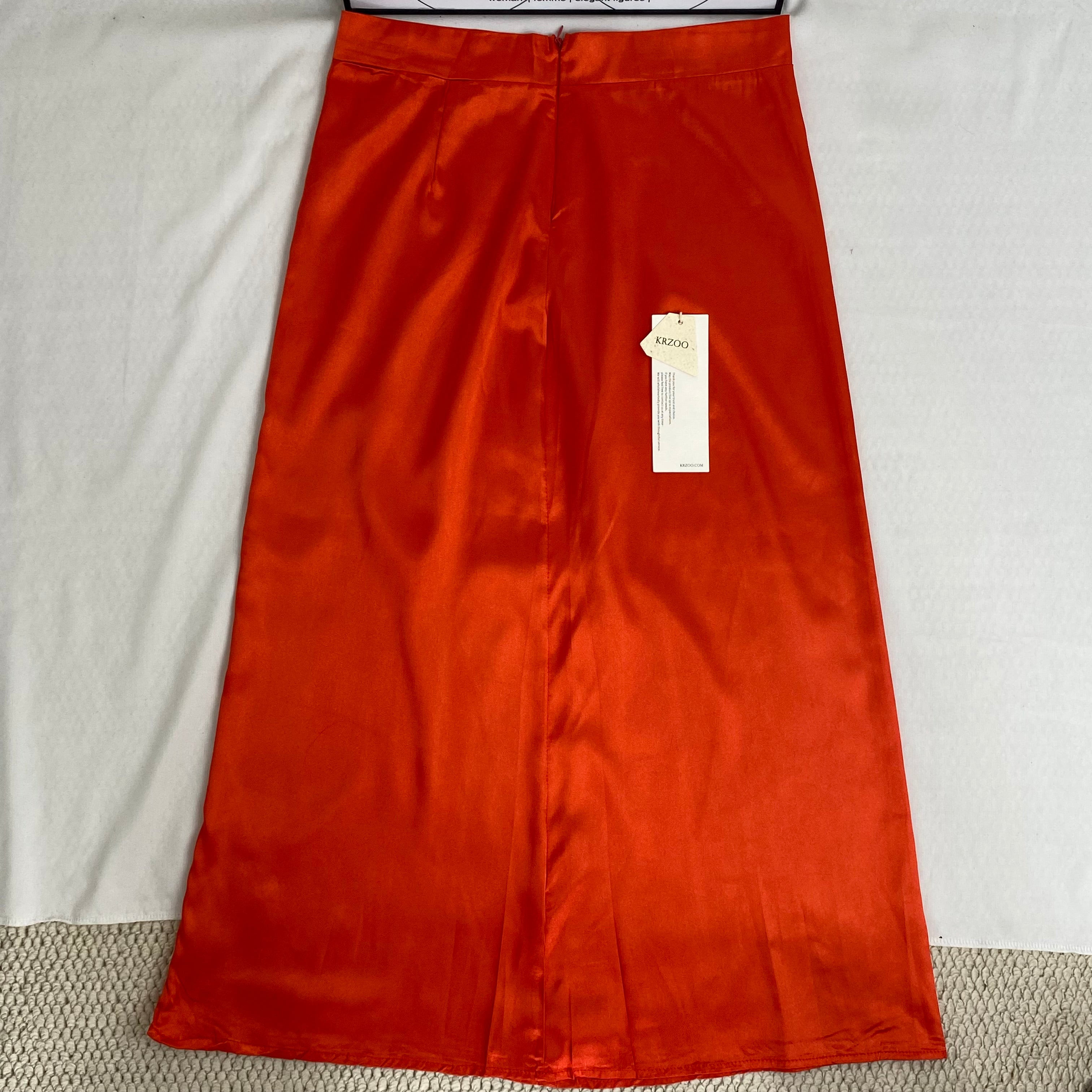 Half-length red A-line skirt