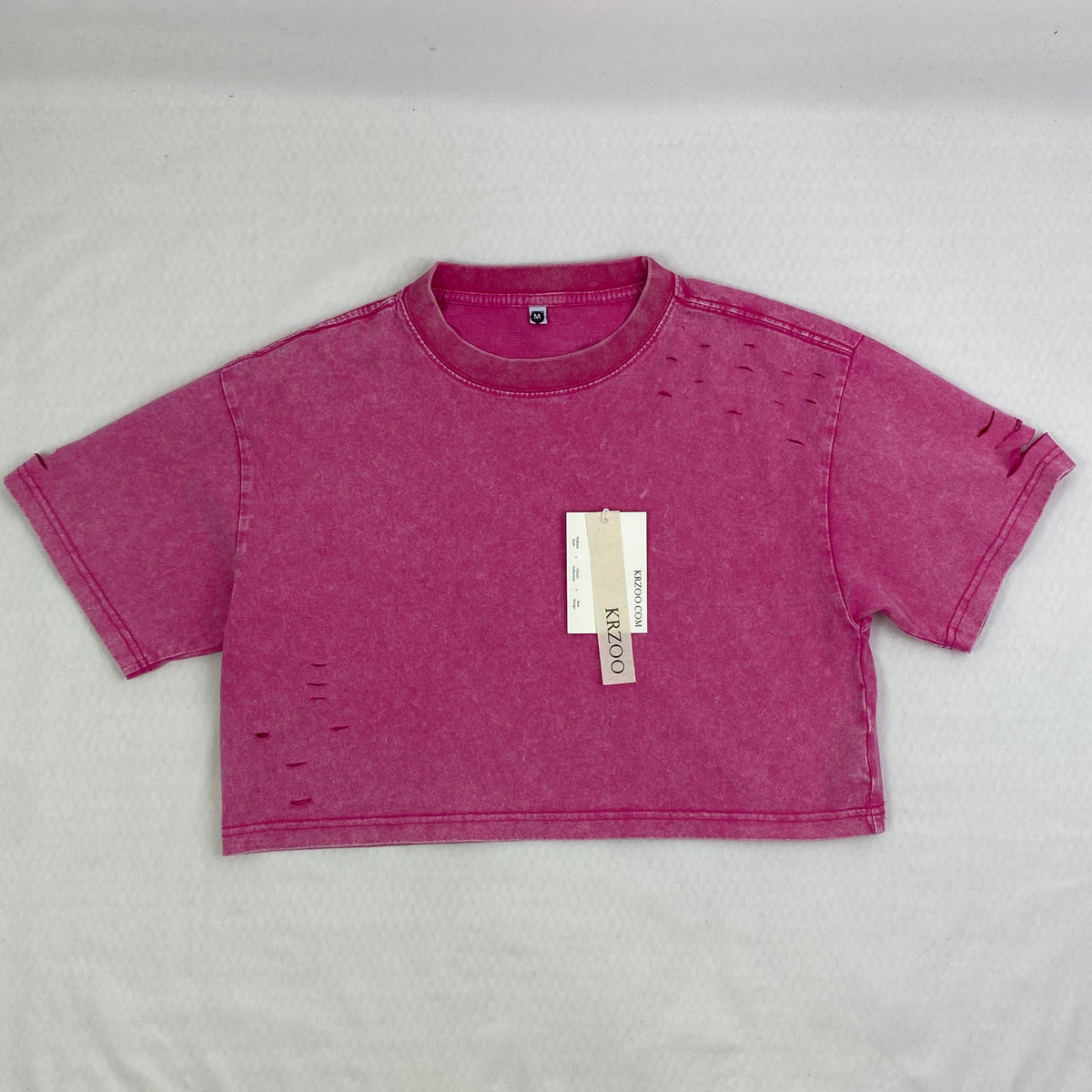 Washed and distressed cotton short-sleeved t-shirt