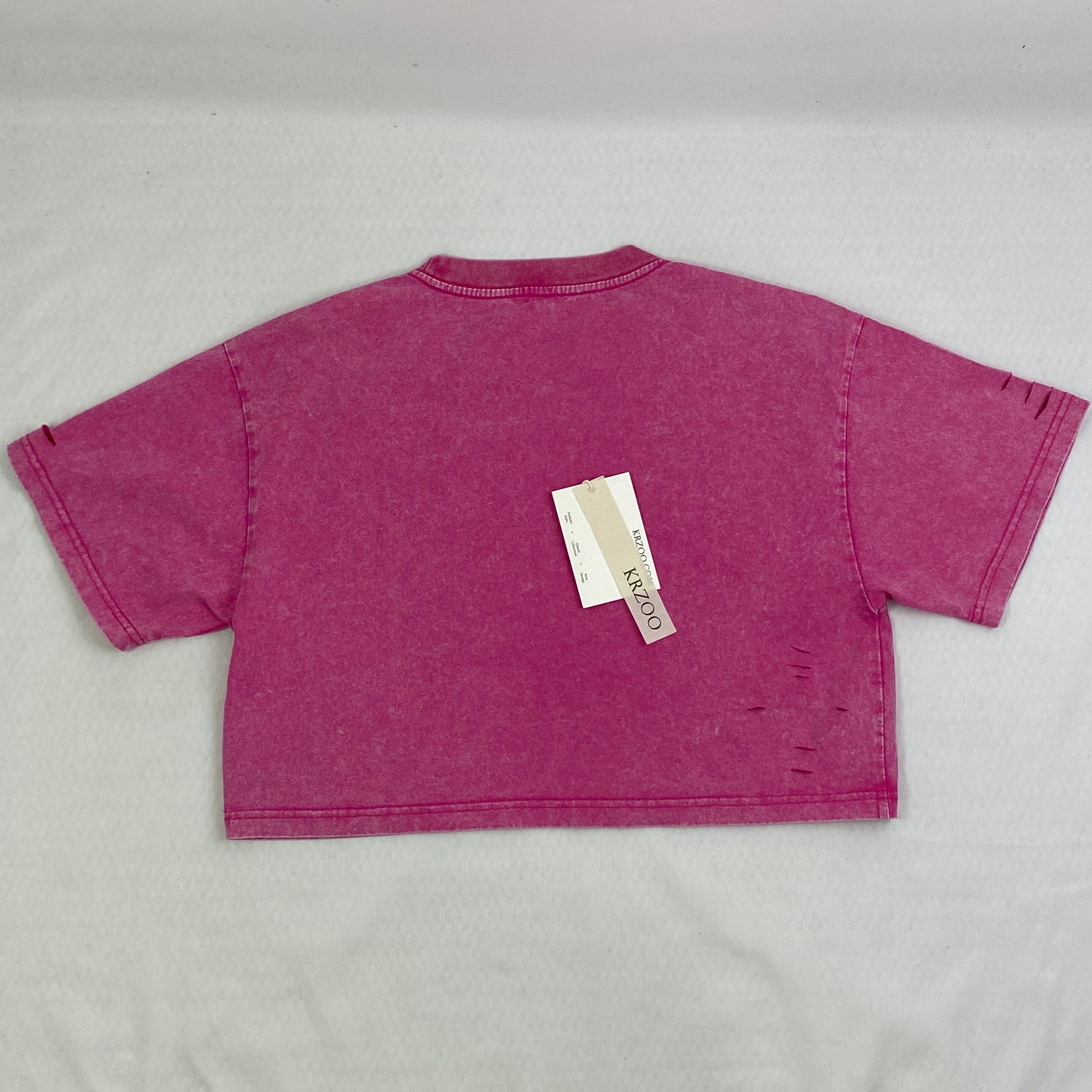Washed and distressed cotton short-sleeved t-shirt