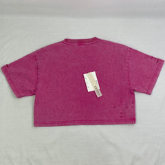 Washed and distressed cotton short-sleeved t-shirt