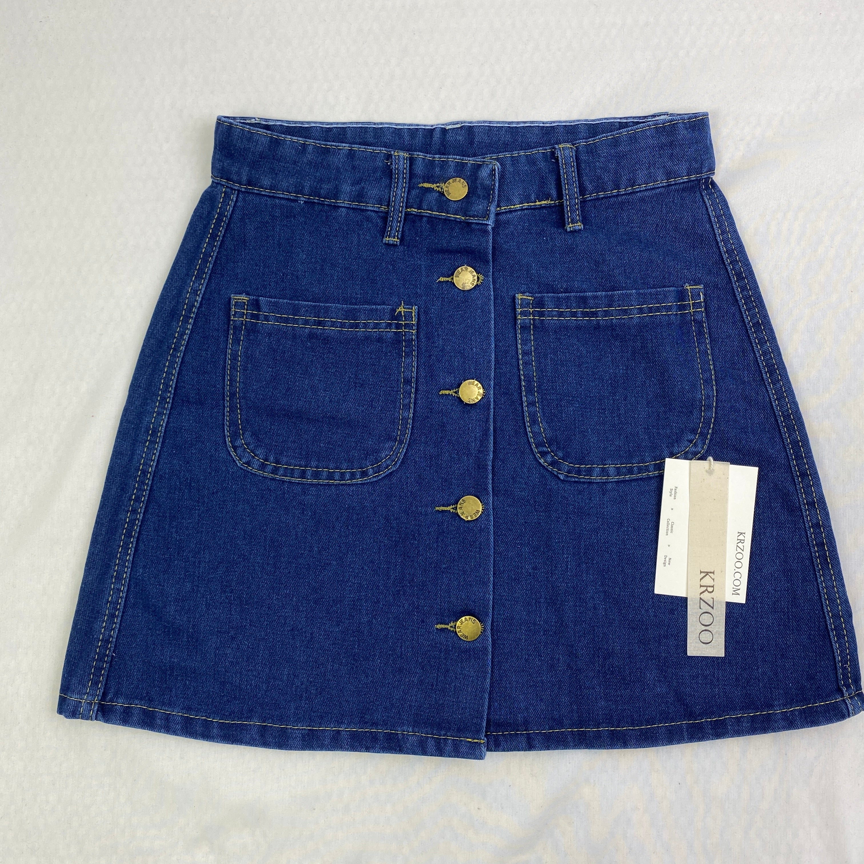 Button-up high-waisted denim skirt