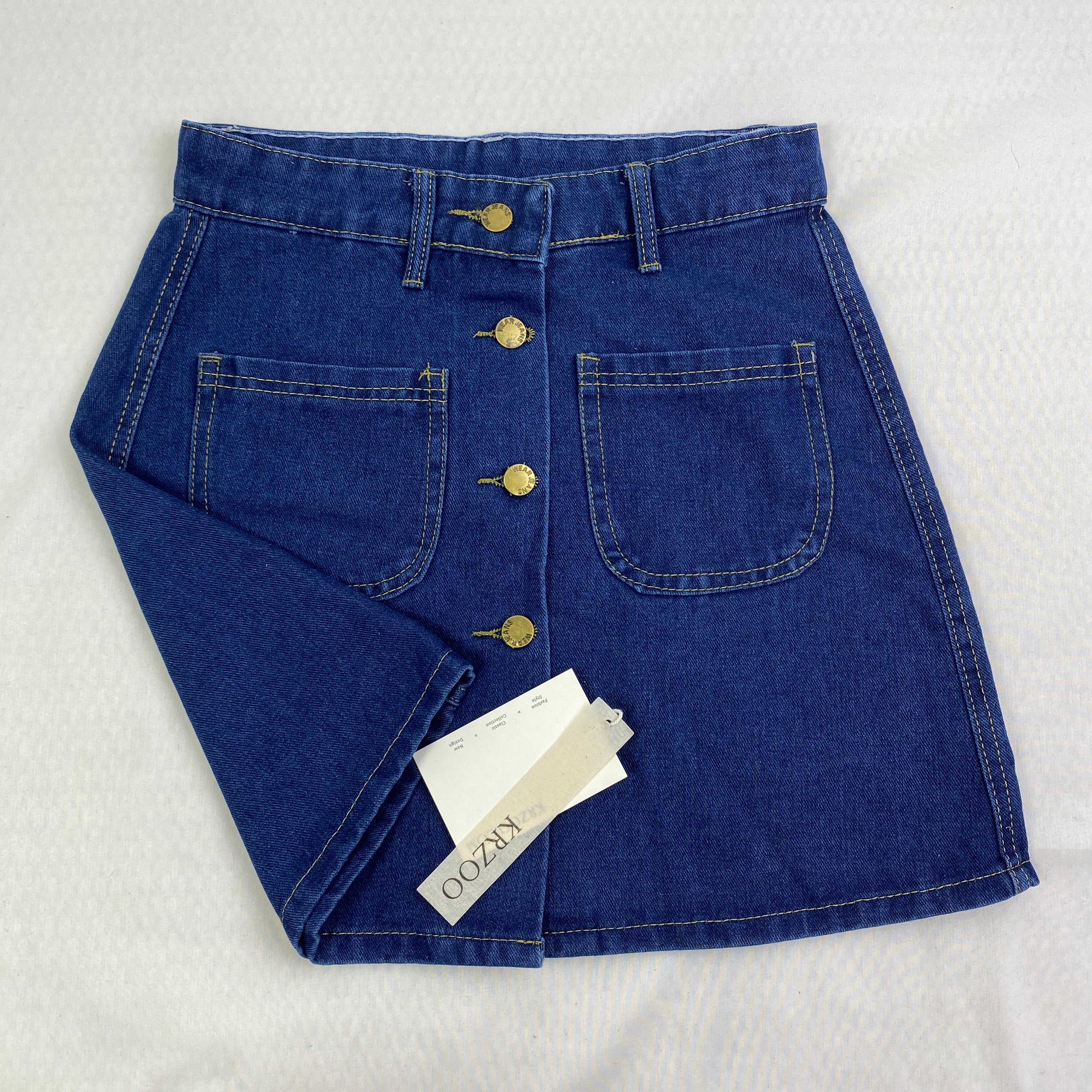 Button-up high-waisted denim skirt