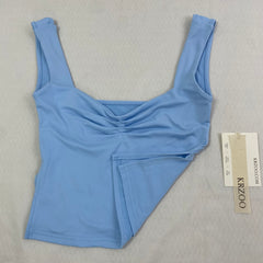 Square-neck wrinkled halter-neck backless T-shirt