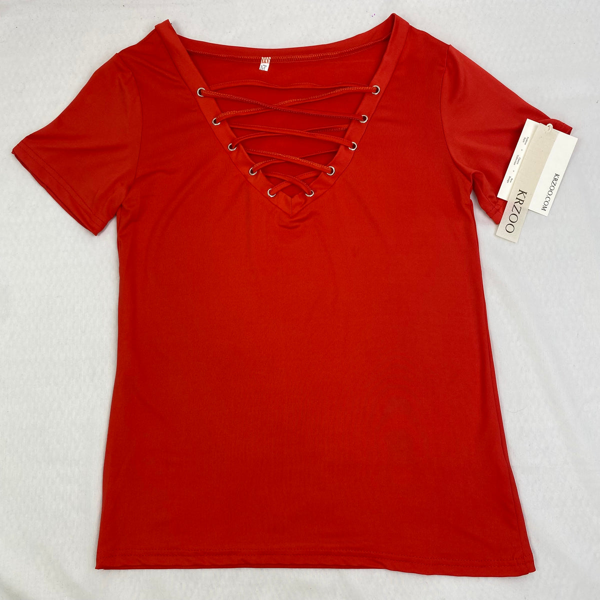 V-neck collar-belt T-shirt top