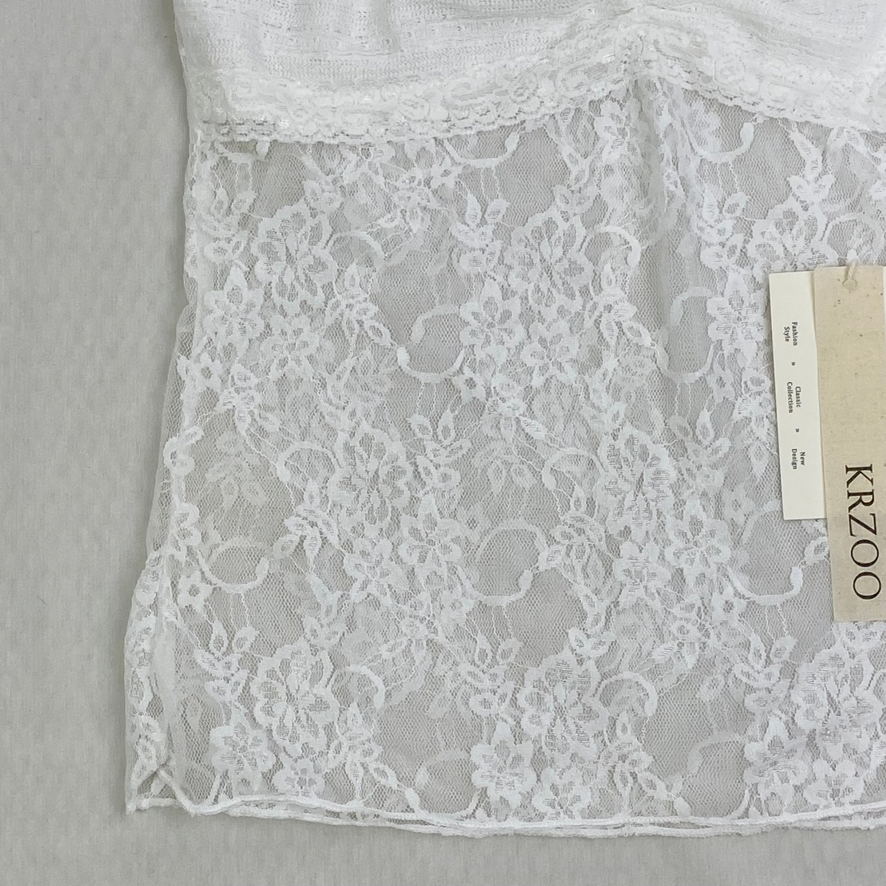 Lace strapless lace-up top with ruffled neckline