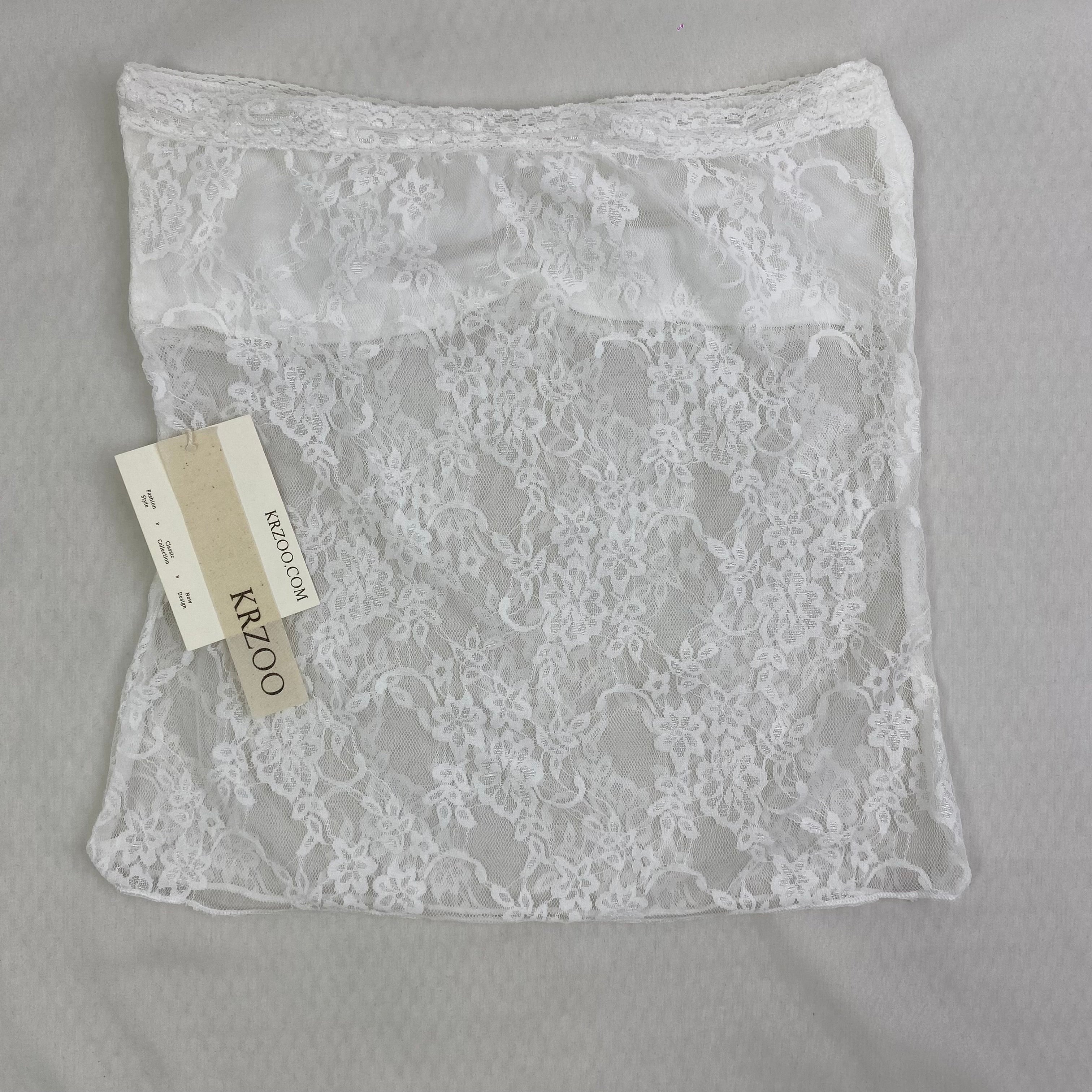 Lace strapless lace-up top with ruffled neckline