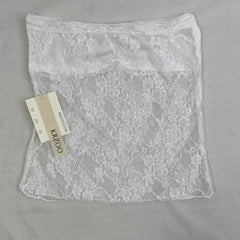 Lace strapless lace-up top with ruffled neckline