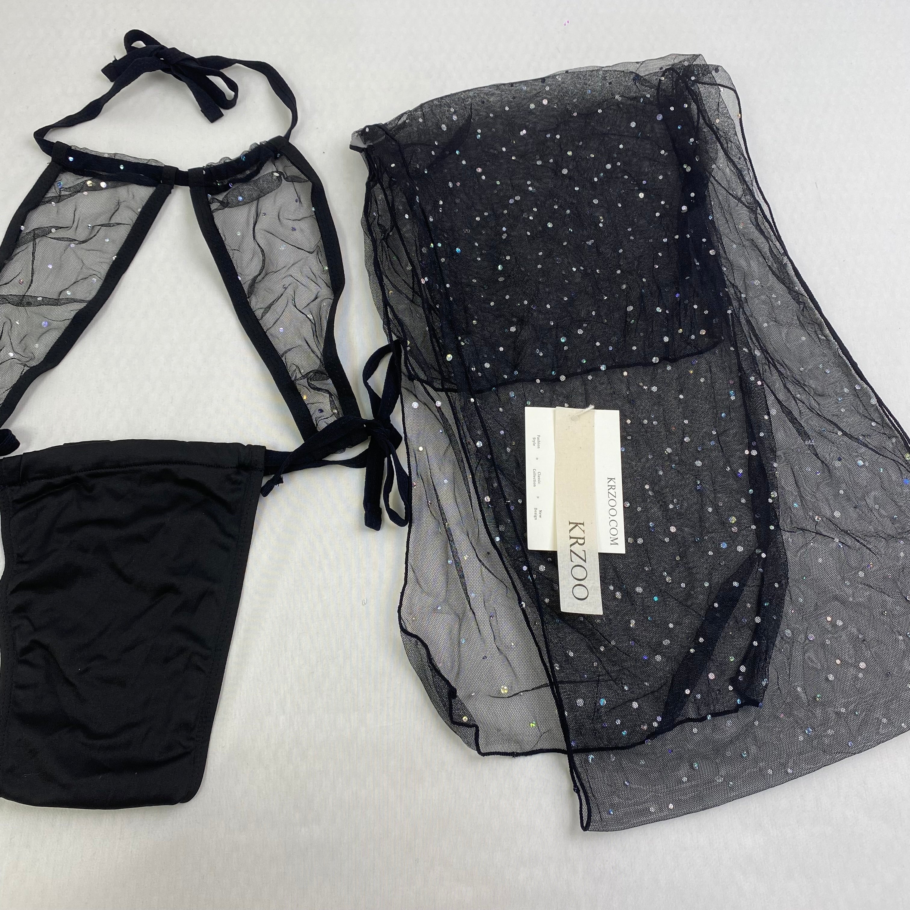 Perspective lace sheer neckless lingerie set
