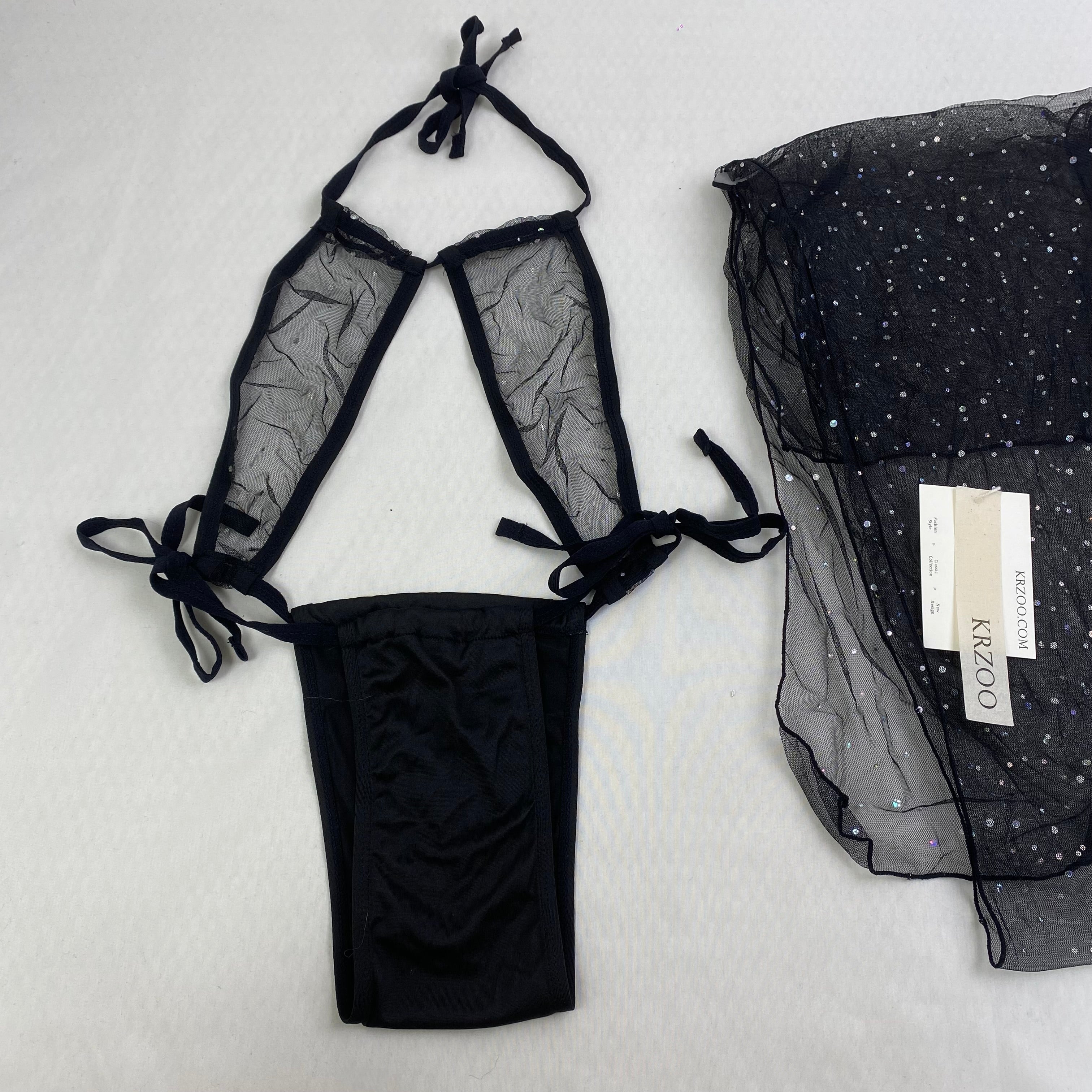 Perspective lace sheer neckless lingerie set