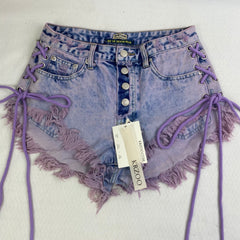 Purple strapped buttoned fringed shorts