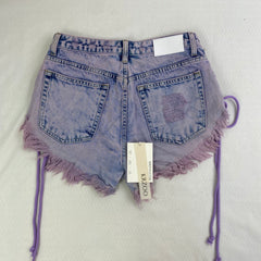 Purple strapped buttoned fringed shorts