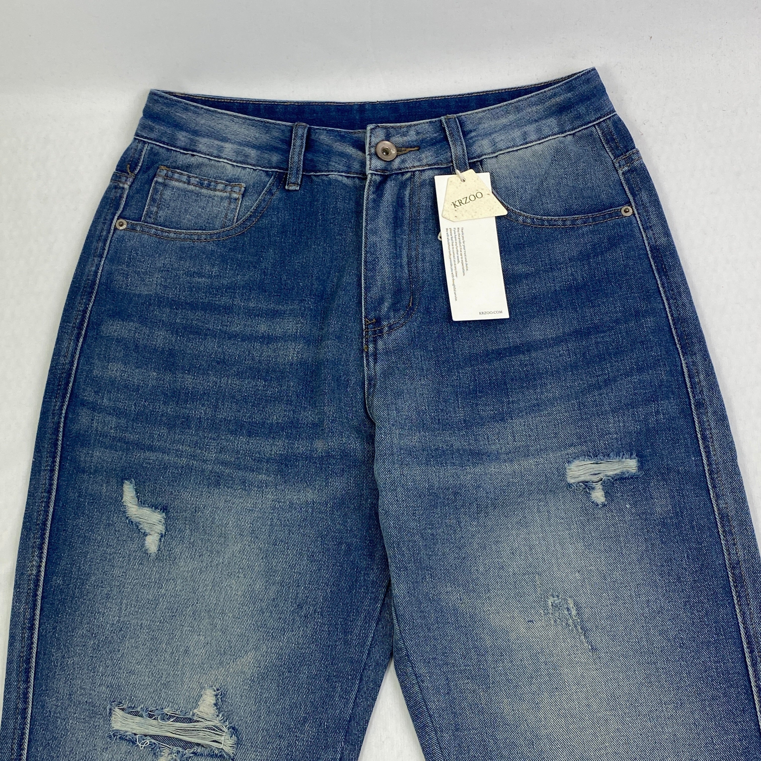 Hole-less loose straight-leg jeans