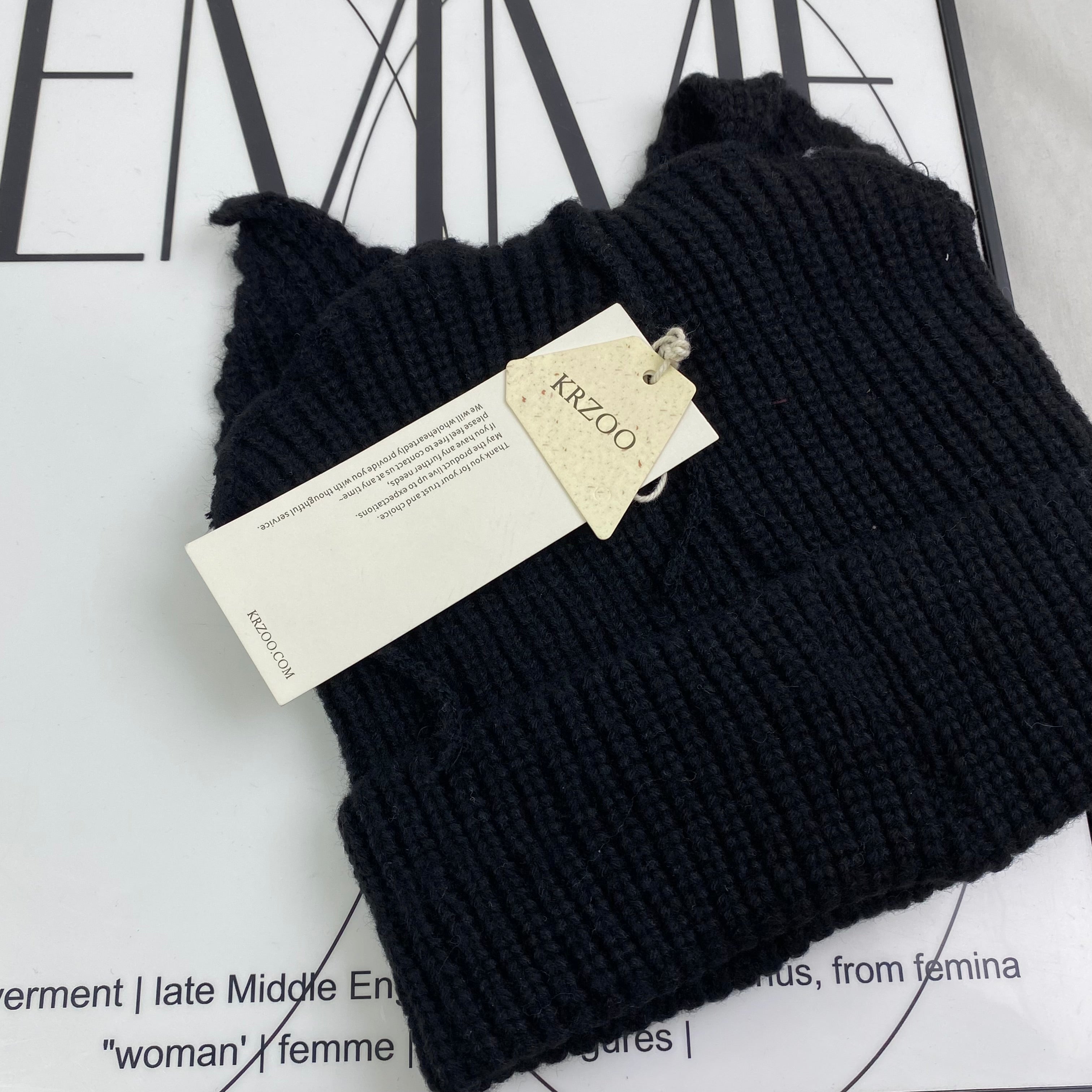 Wool knitted hat with cat and pig ears woolen hat