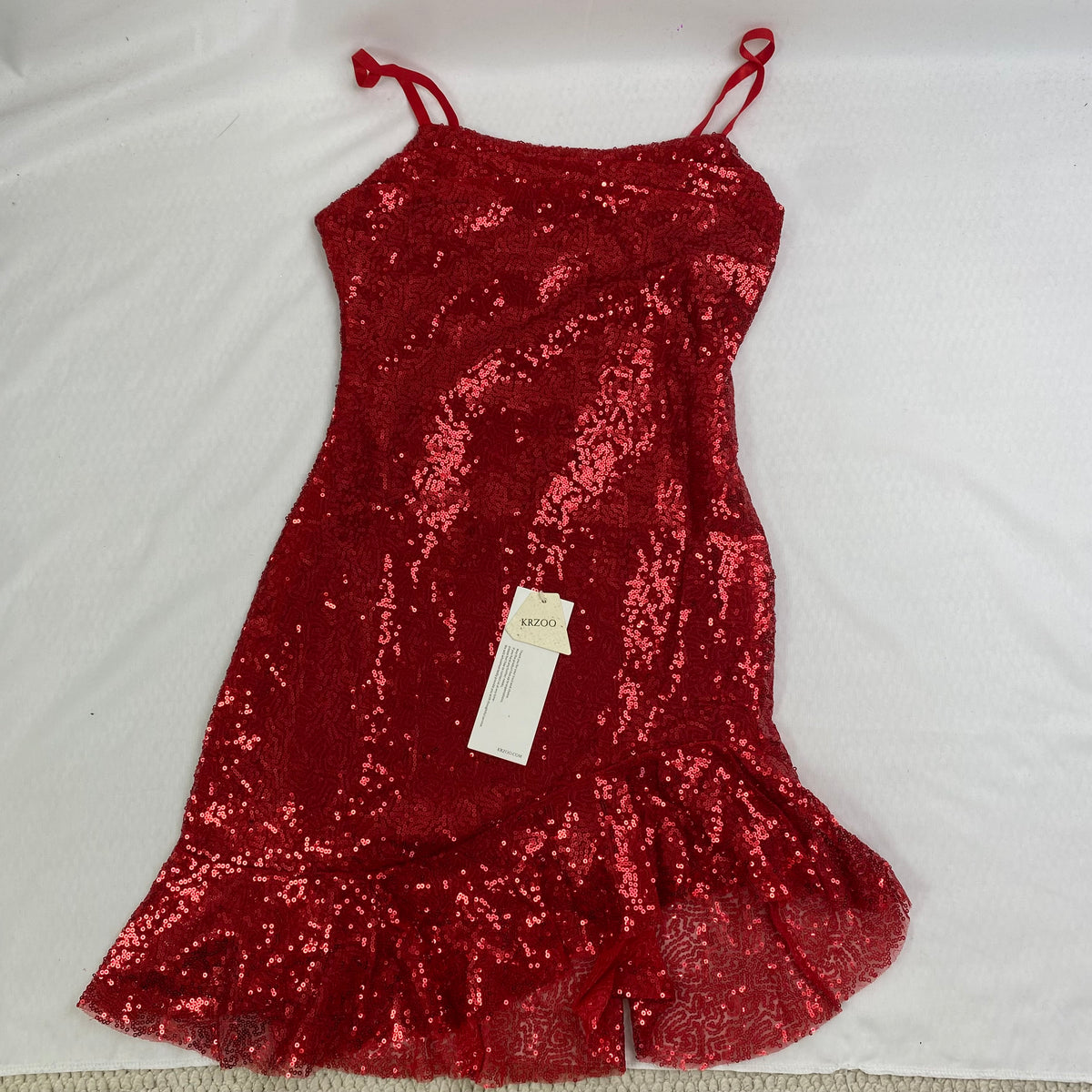 sequined strapless ruffled dress