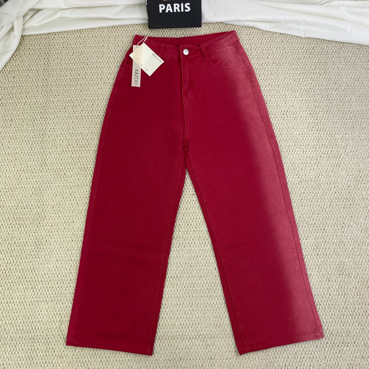Heavy-duty gradient red stripe denim wide-leg pants