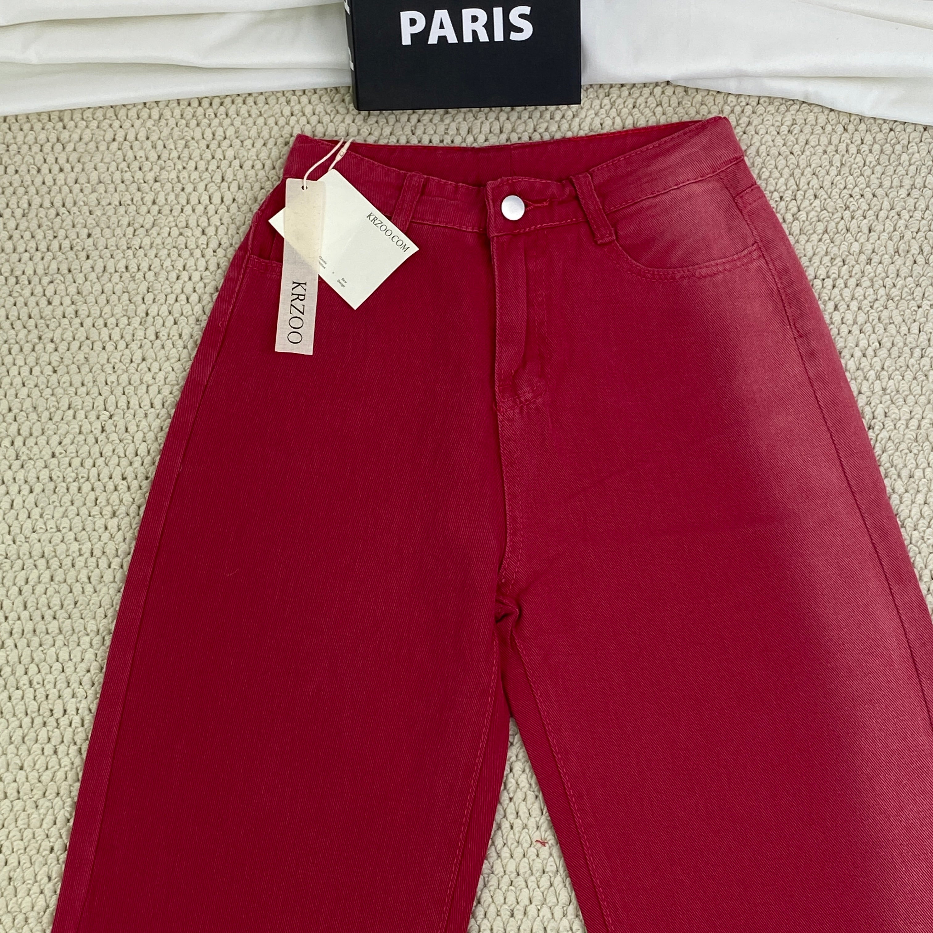 Heavy-duty gradient red stripe denim wide-leg pants