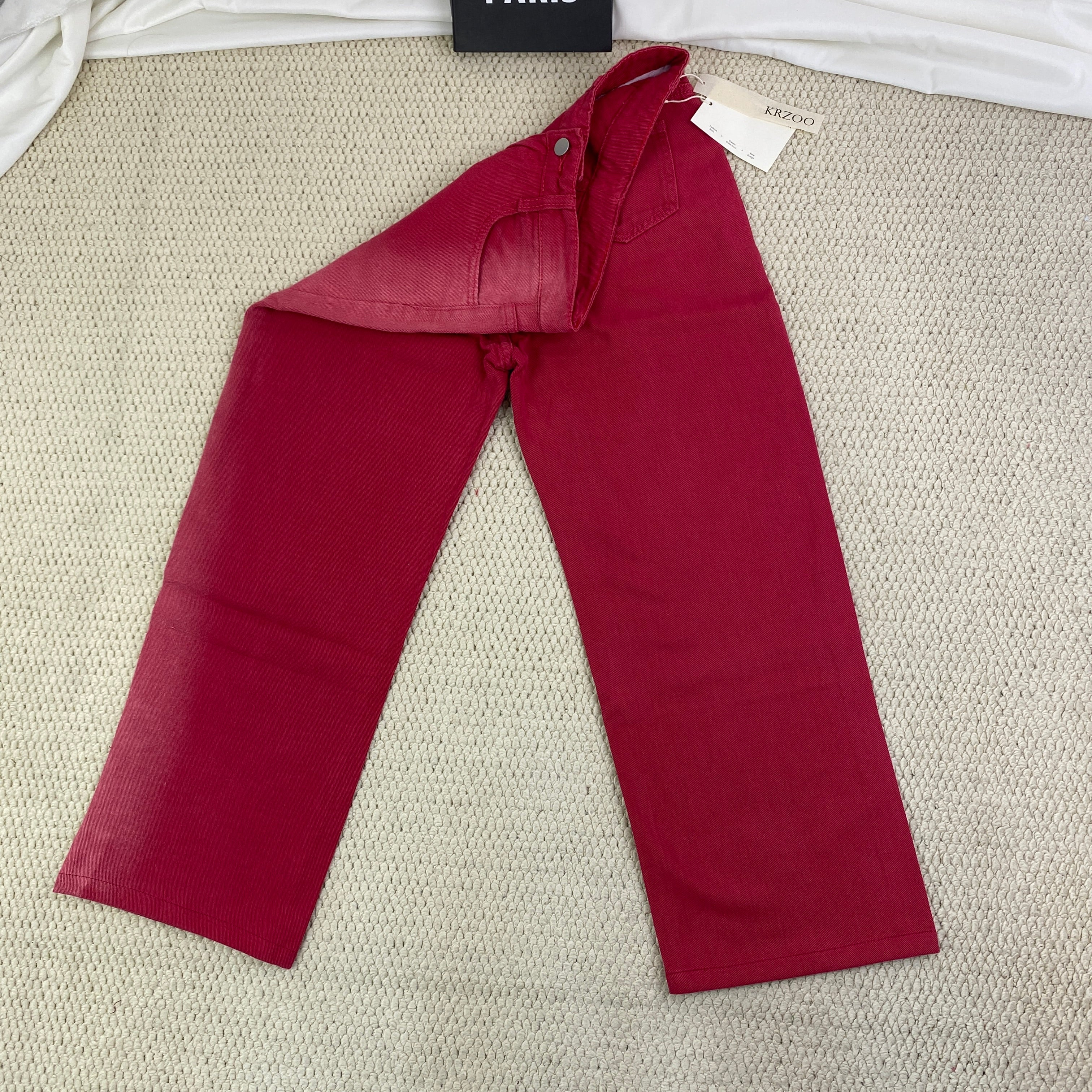 Heavy-duty gradient red stripe denim wide-leg pants