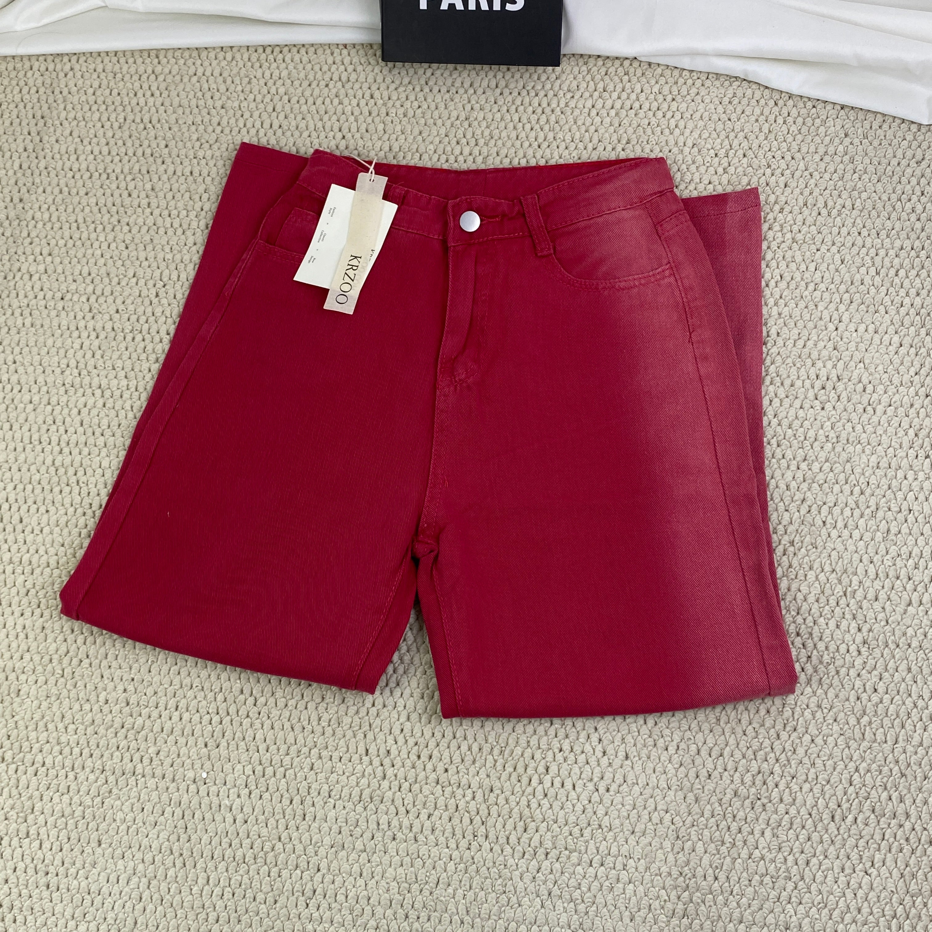 Heavy-duty gradient red stripe denim wide-leg pants