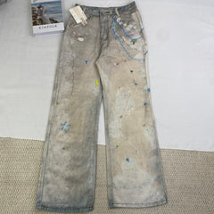 3D Printed Straight Wash Denim Pants