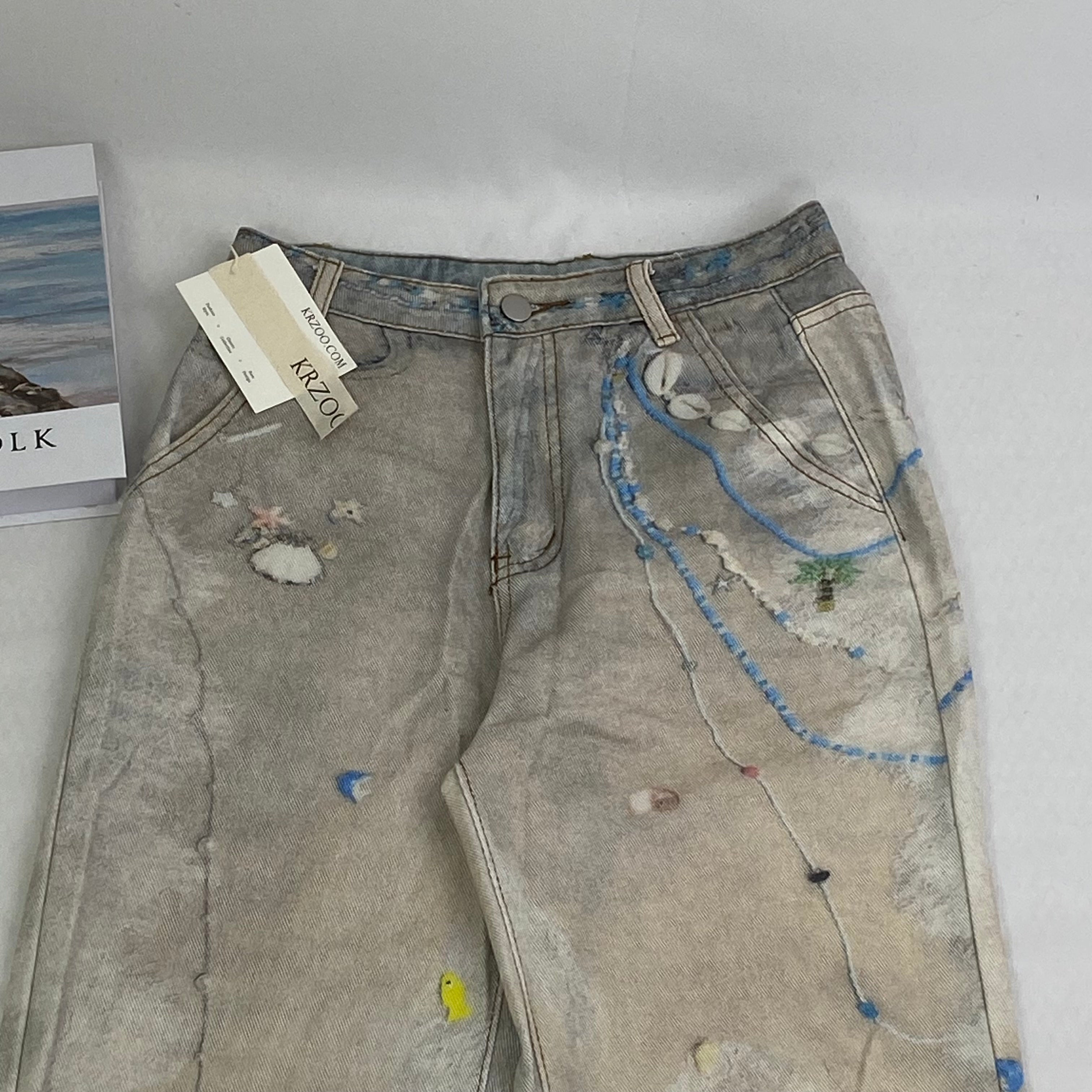 3D Printed Straight Wash Denim Pants