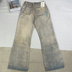 3D Printed Straight Wash Denim Pants