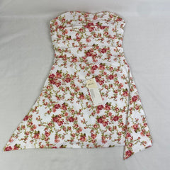 Floral print fitted off-the-shoulder strapless dress