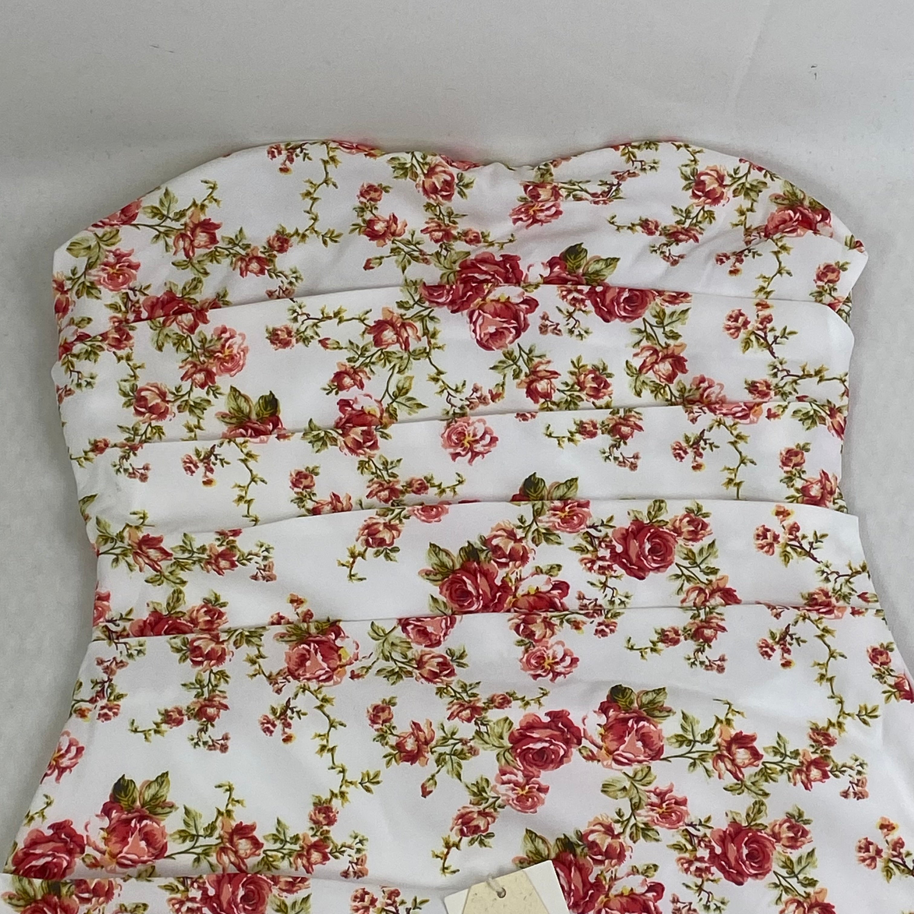 Floral print fitted off-the-shoulder strapless dress
