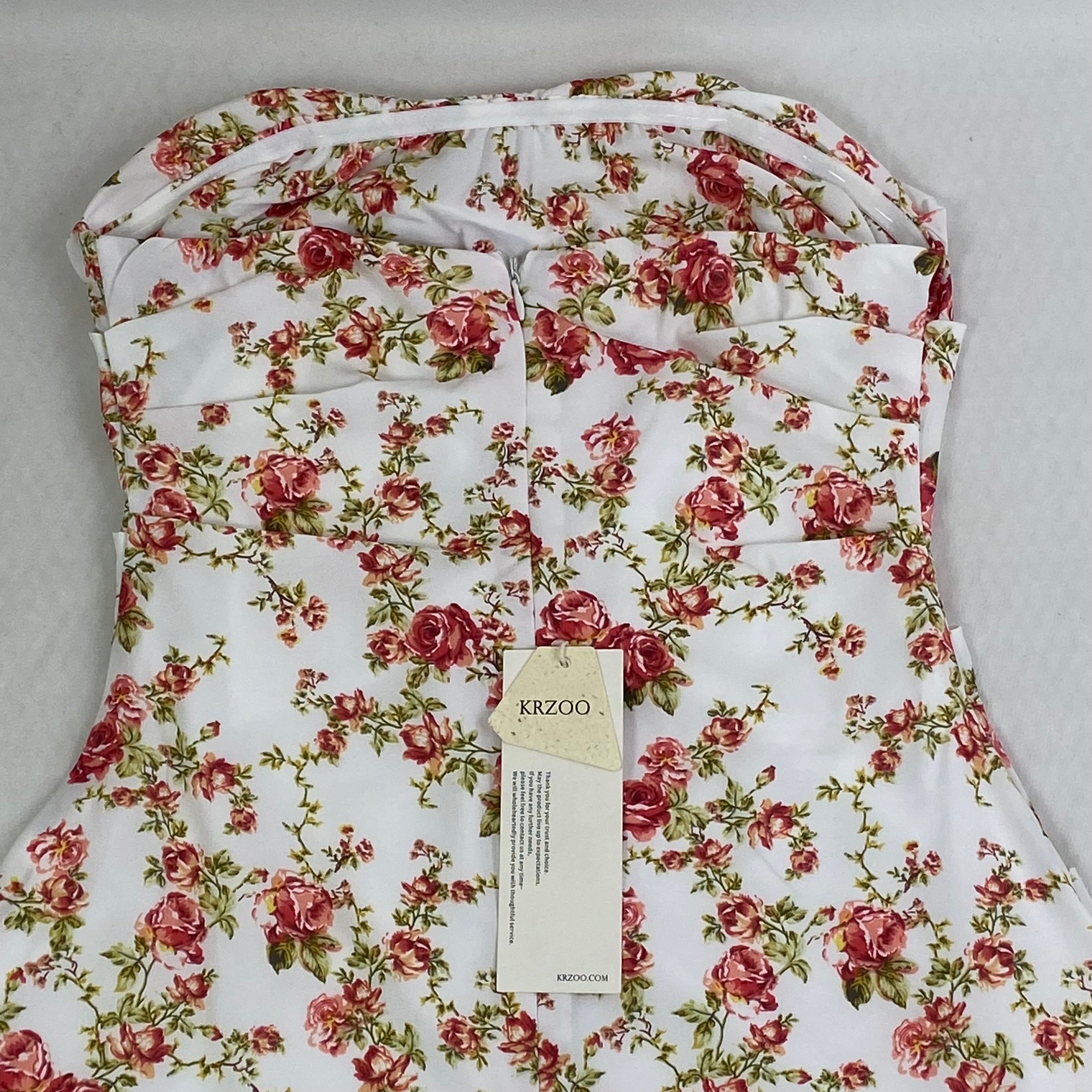 Floral print fitted off-the-shoulder strapless dress