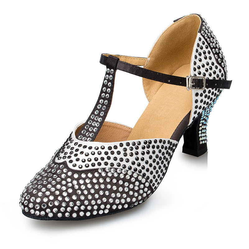 Women's T-Strap Satin Rhinestone Customized Heel Ballroom Dance Shoes Modern Shoes