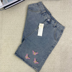 Five-piece embroidered short denim pants