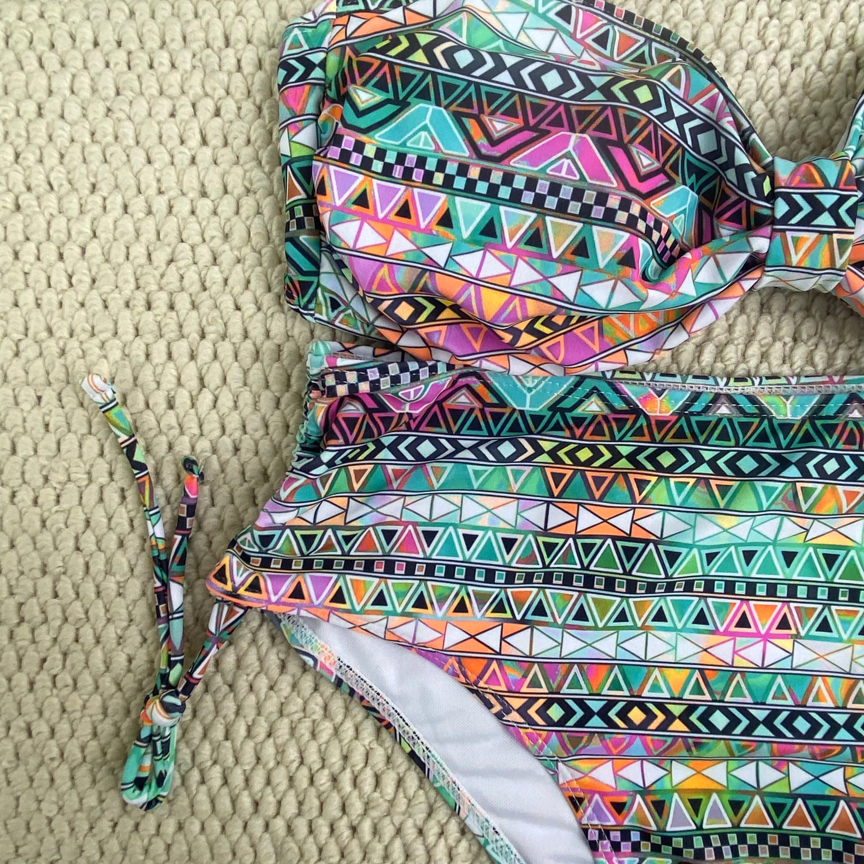 Printed separate high-waist swimming suit