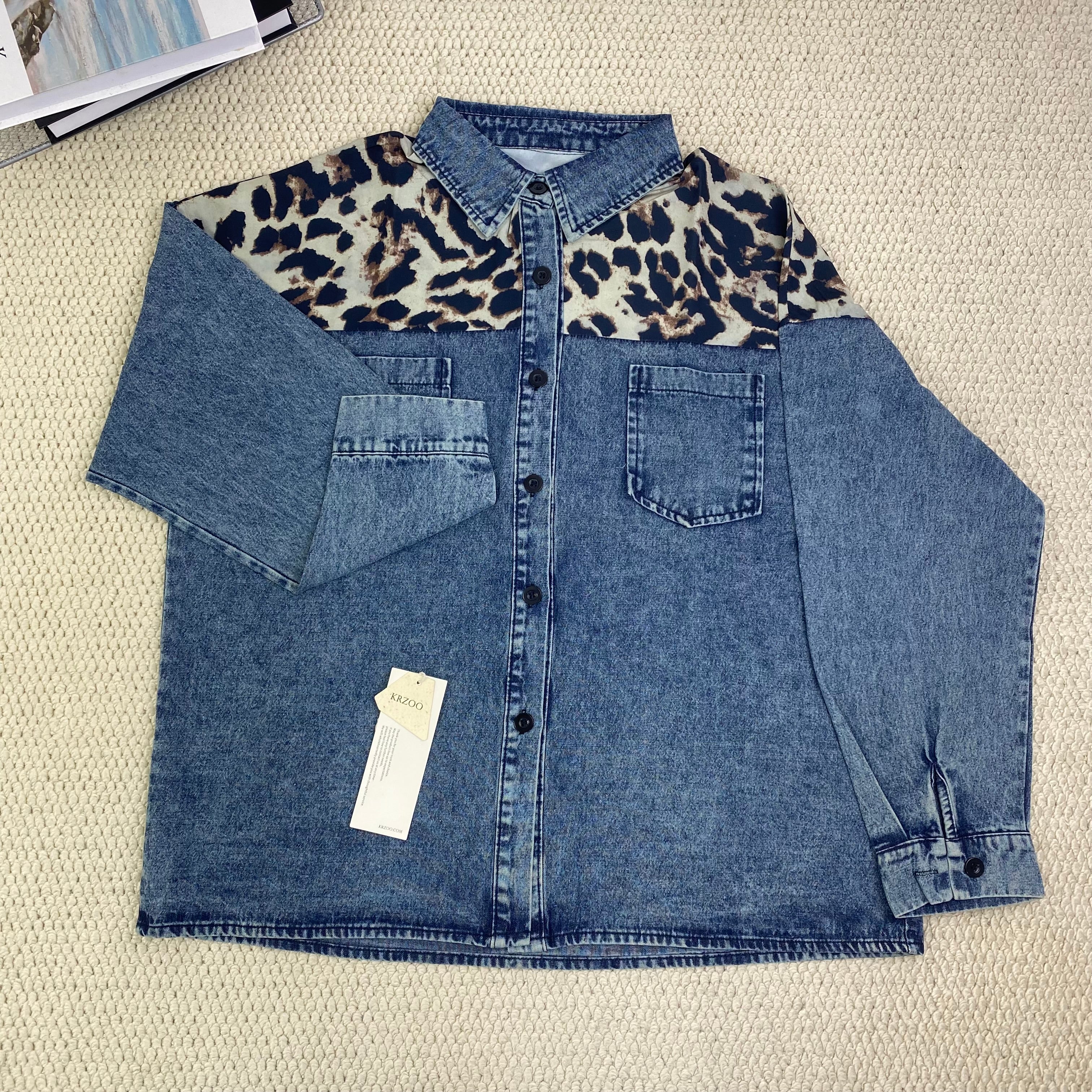 Leopard-printed multi-color denim blazer