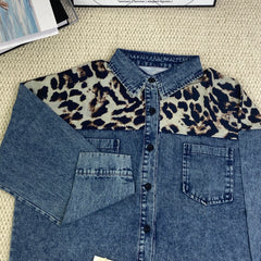 Leopard-printed multi-color denim blazer