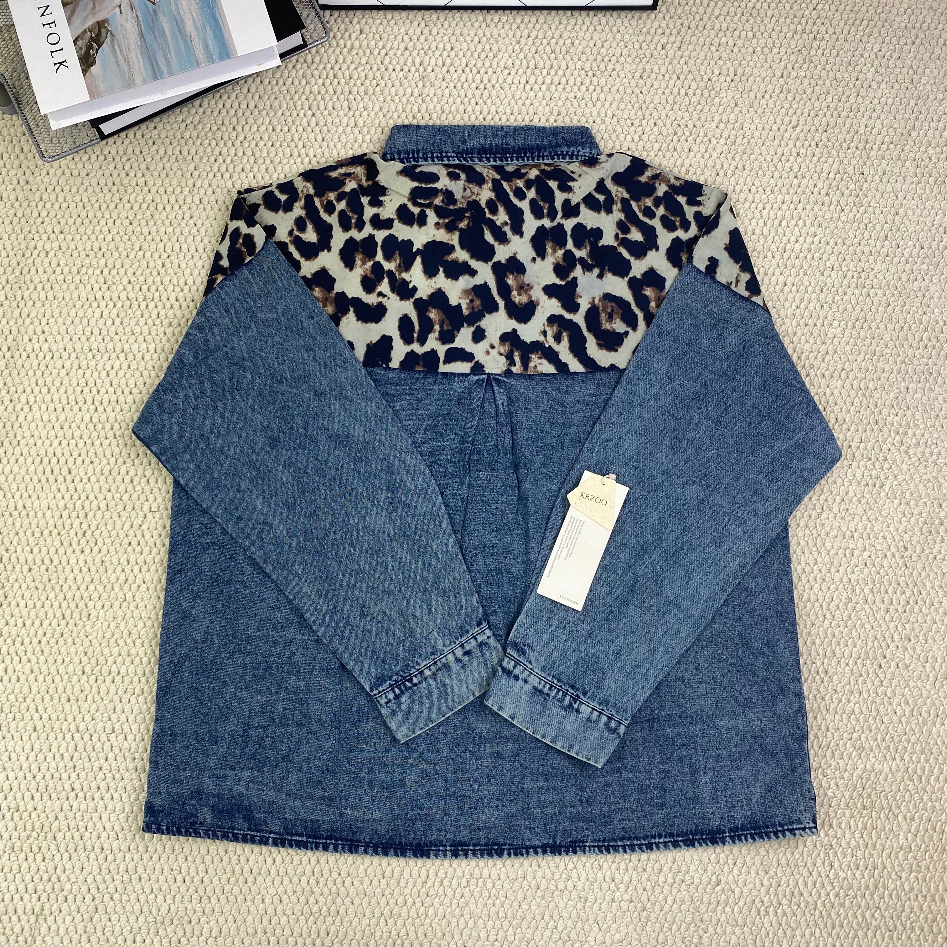 Leopard-printed multi-color denim blazer