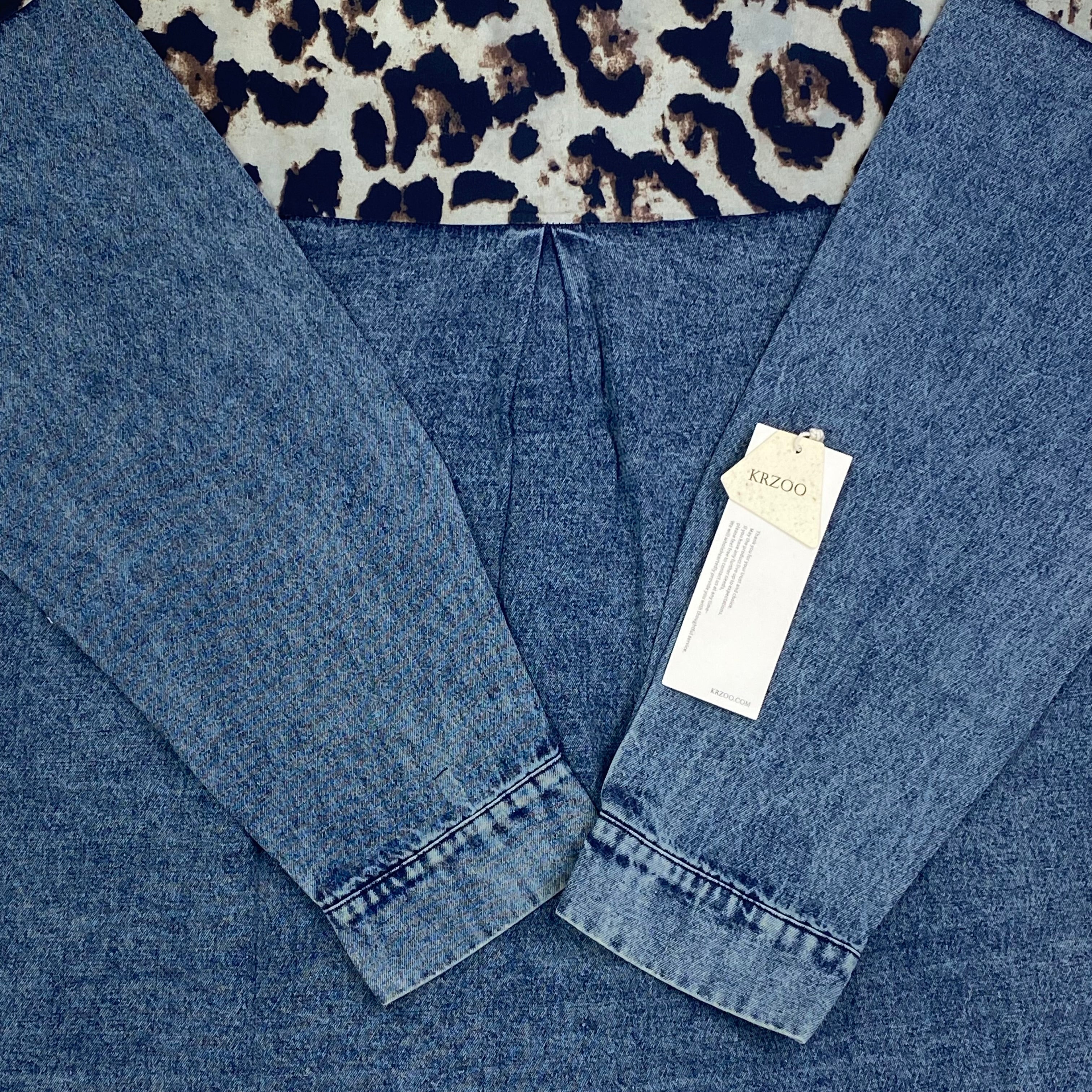 Leopard-printed multi-color denim blazer