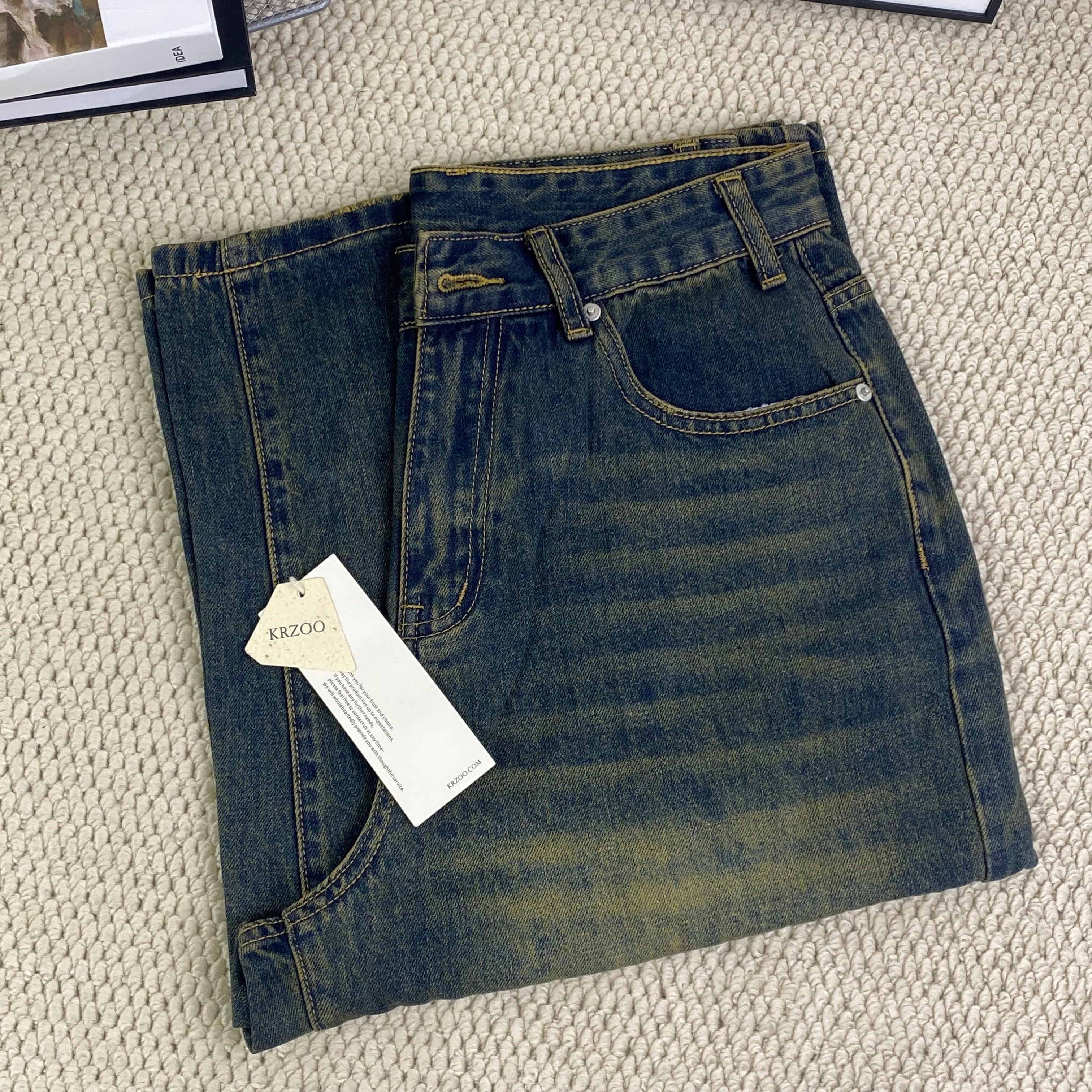 American-style retro seven-inch denim pants