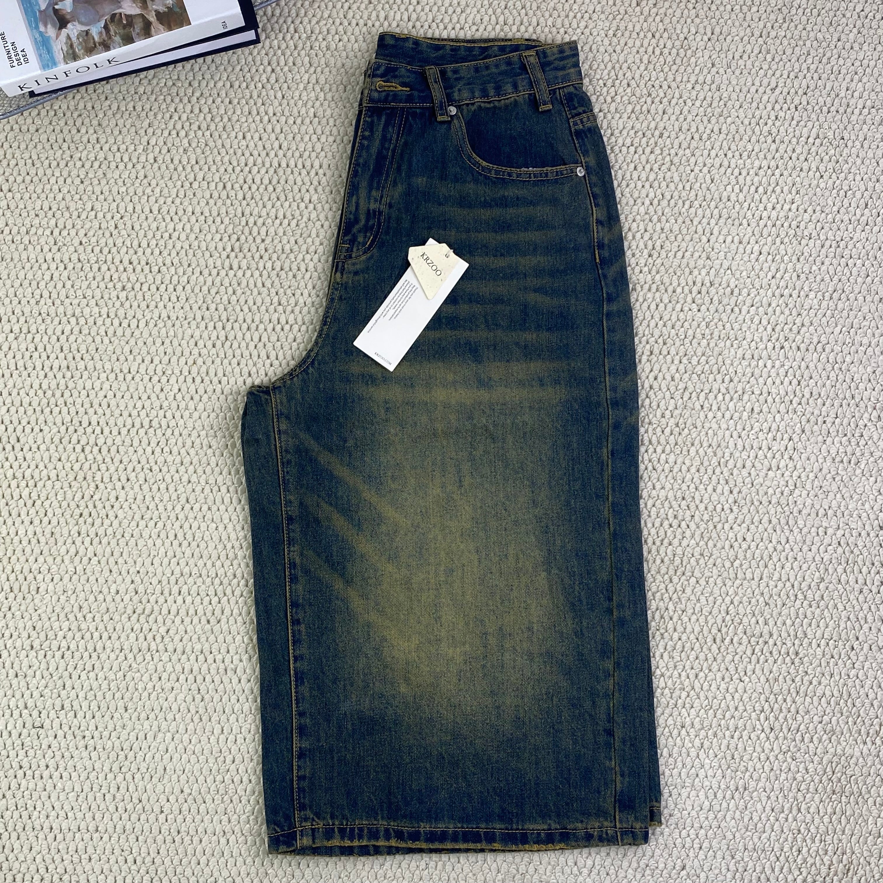 American-style retro seven-inch denim pants
