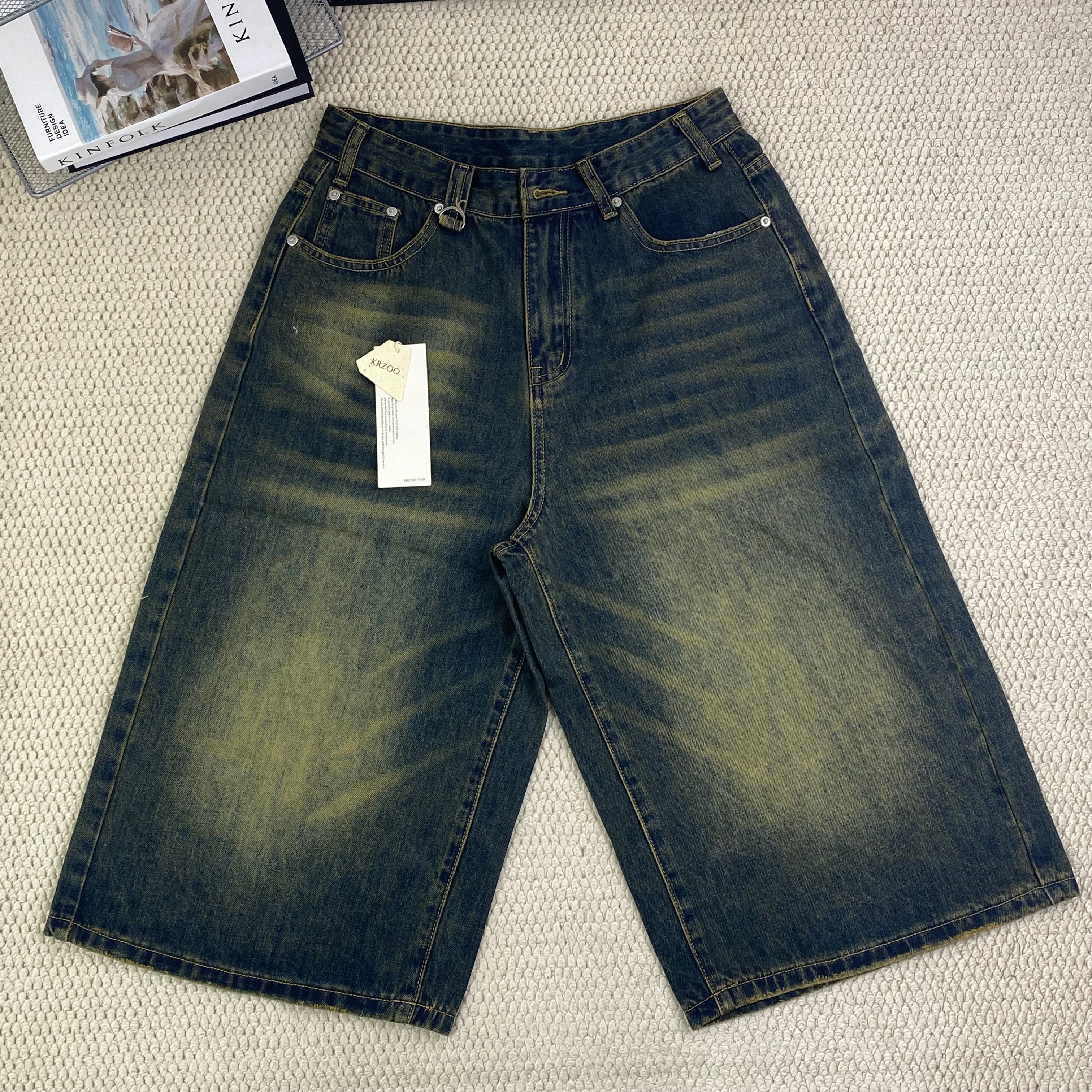 American-style retro seven-inch denim pants