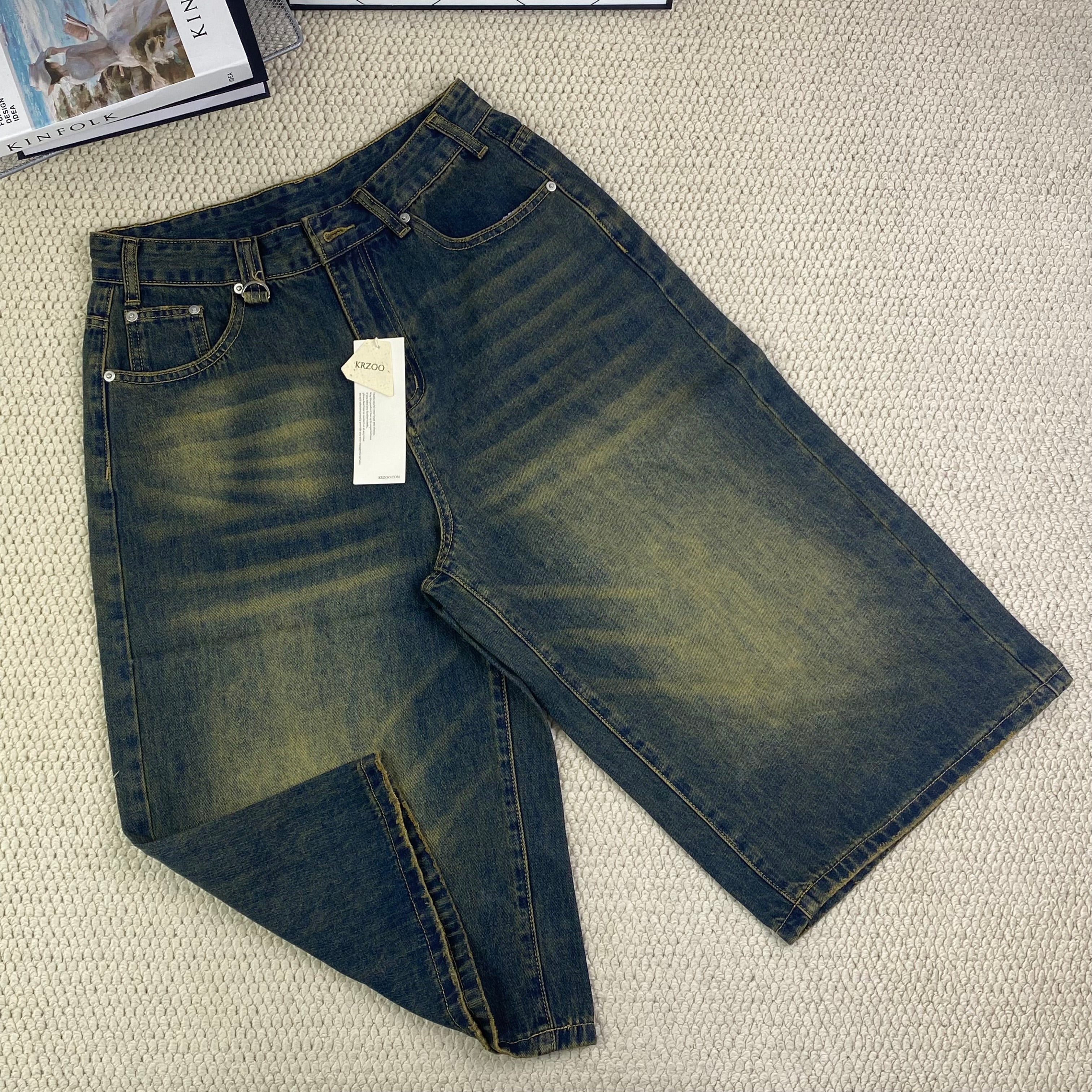 American-style retro seven-inch denim pants