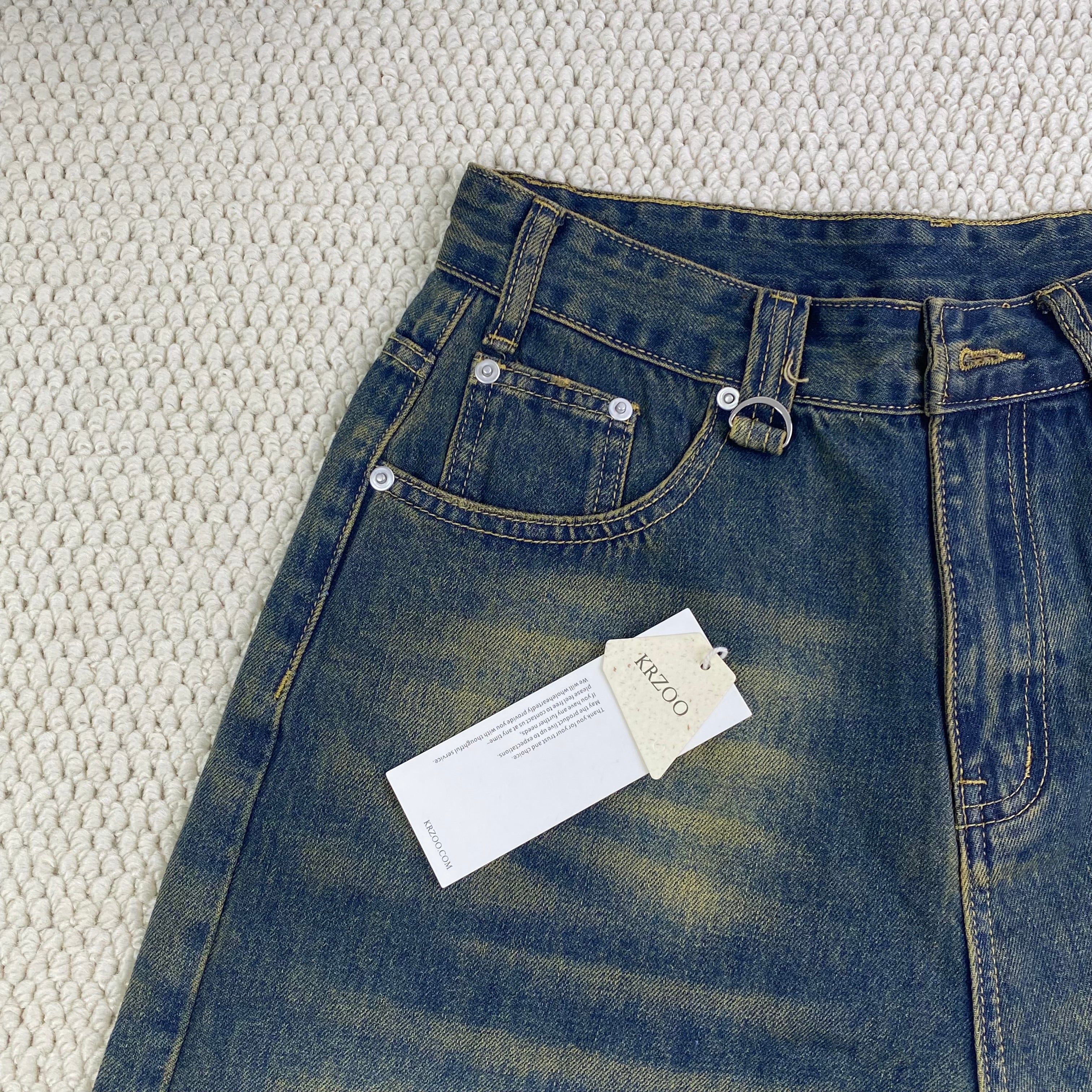 American-style retro seven-inch denim pants