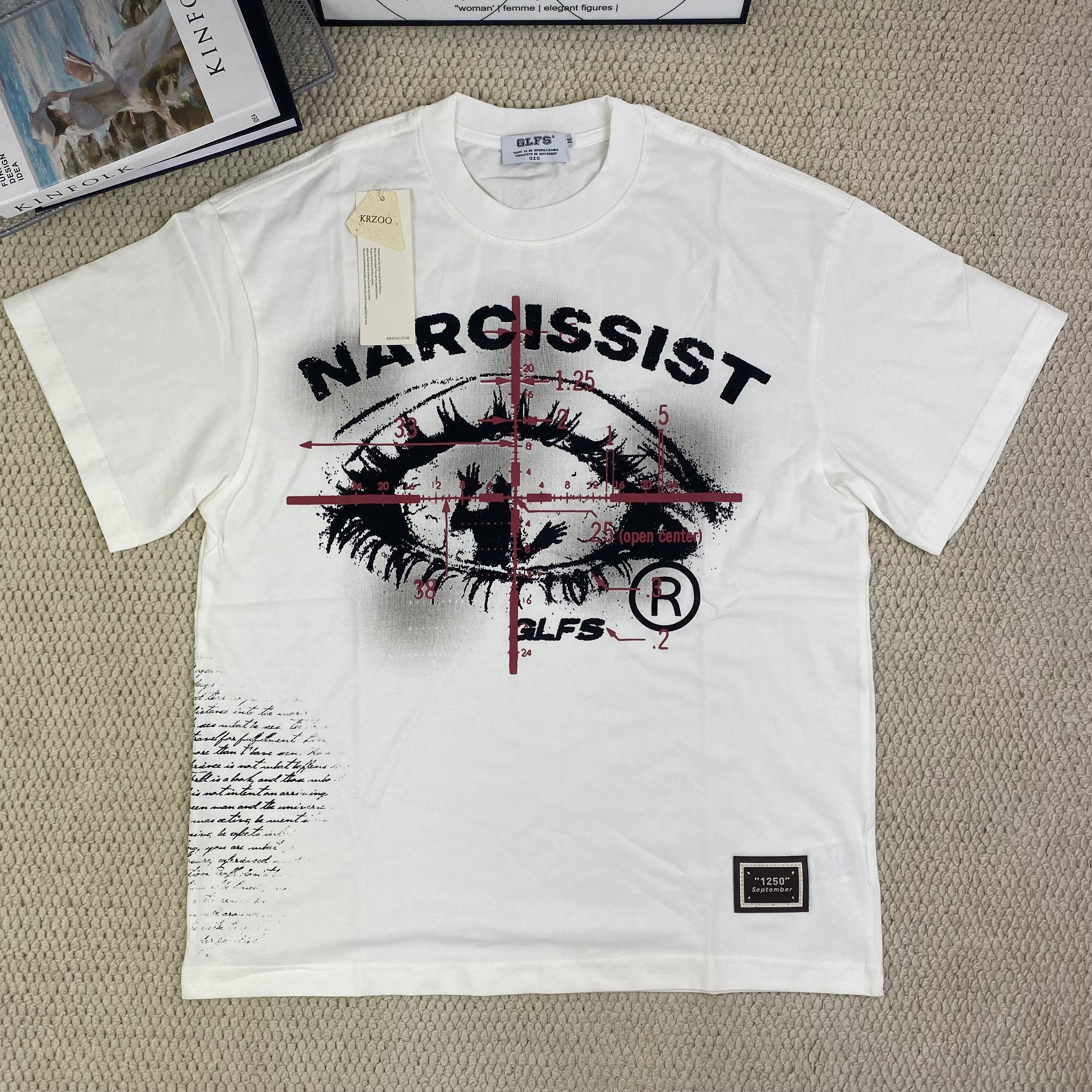 Neutral Cross Eyelet Loose-Sleeved T-shirt