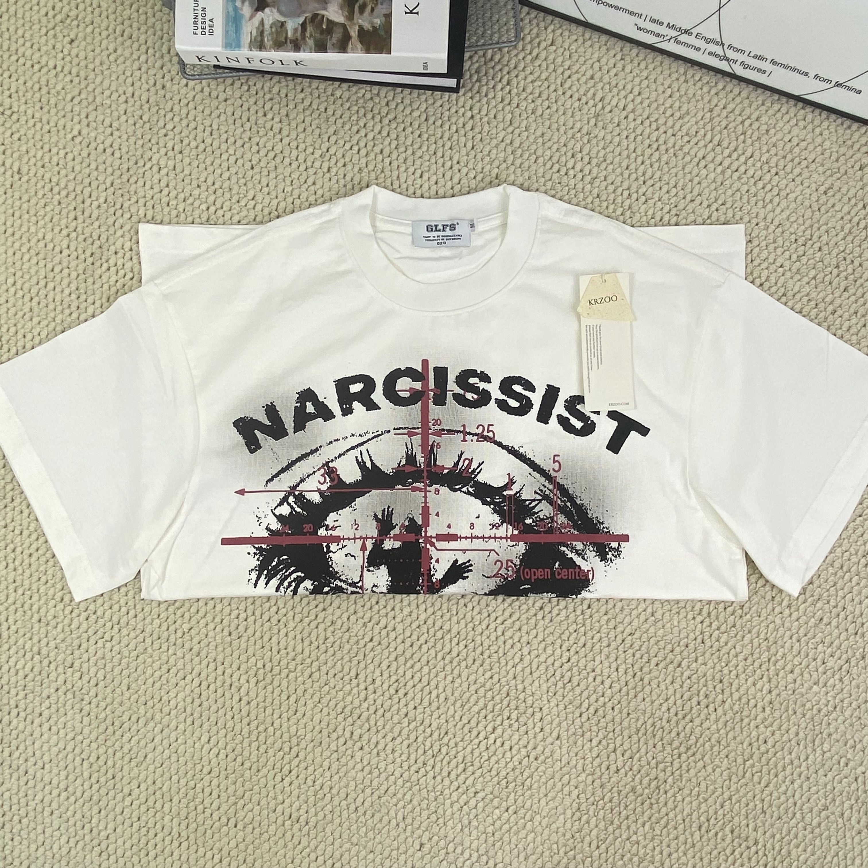 Neutral Cross Eyelet Loose-Sleeved T-shirt